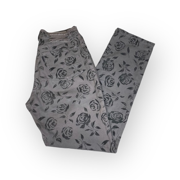 Vintage 90’s: Overdrive Jeans 𑁍 High Waist Rose Burnout Print 𑁍 Slate Grey 12 - Picture 12 of 16